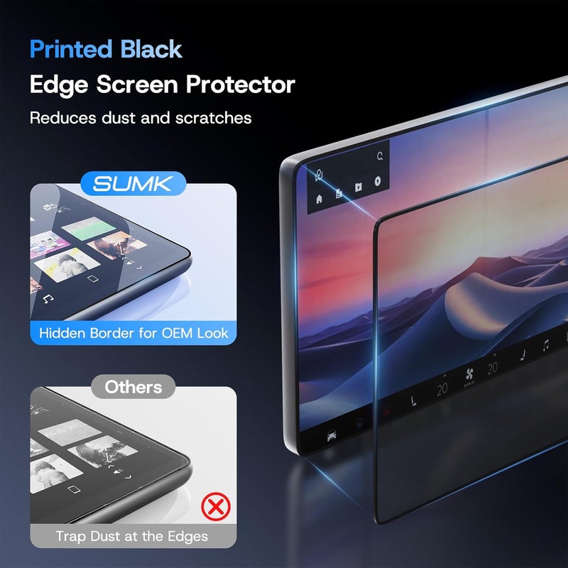 SUMK Tempered Glass Screen Protector for Tesla Model X/S Accessories 2021-2026 [9H & Anti-scratch & HD] - 2pcs - Image 3